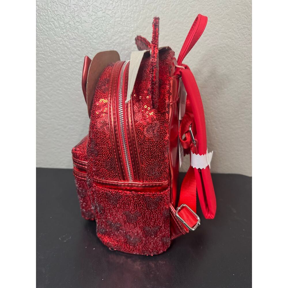 Loungefly Disney Parks Minnie Red Sequin Mini Backpack Bag NWT Hidden Mickey - Picture 2 of 5